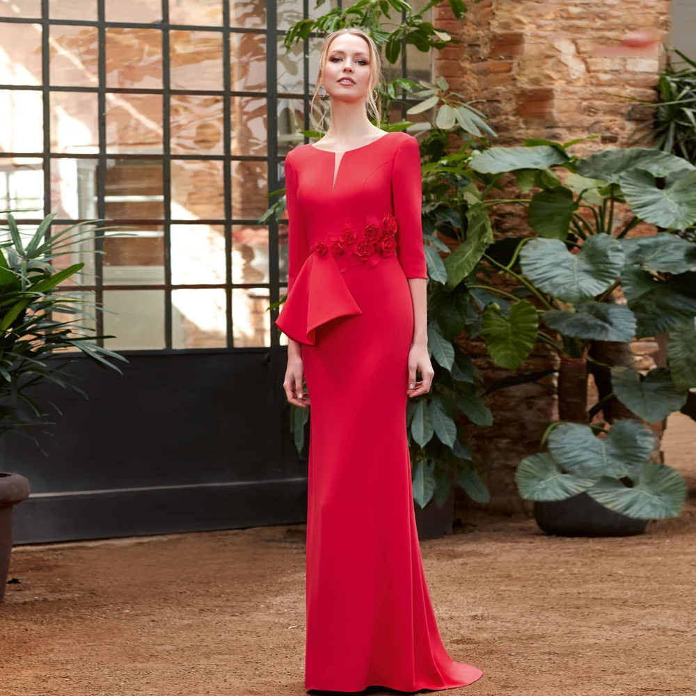 Top Trends: Elegant Mermaid Mother Of The Bride Dresses O Neck 3 / 4 Sleeve Wedding Party Gowns Flowers Ruched Floor-Length 2024 فساتين السهرة Shoppable Styles