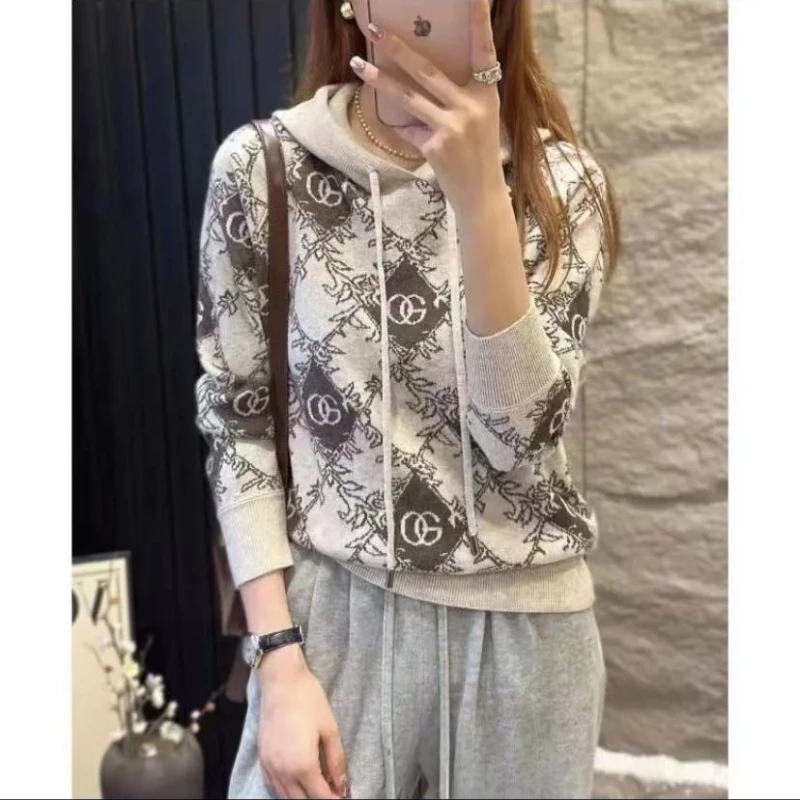 Top Trends: Autumn And Winter Fashion New Women's Letter Jacquard Pullover Hoodie Loose Women's Color Matching Sweater Y2k Wool Sweater Shoppable Styles