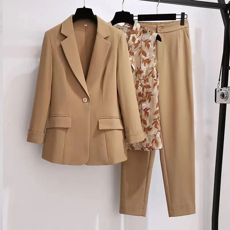 Top Trends: 2023 Spring Autumn New Fashion Casual Blazers Coat+ Chiffon Vest+ Trousers Three Piece Women's Korean Elegant Professional Wear Shoppable Styles