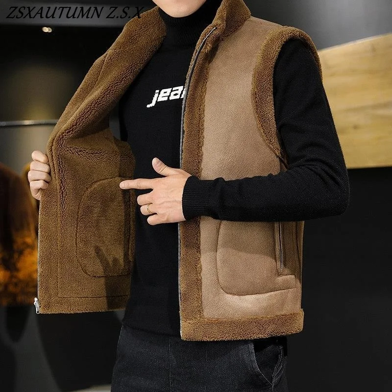 Top Trends: Winter New Lamb Wool Coat Warm Vest Men Fashion Casual Thicken Gilets Male Jacket Can Be Worn On Both Sides Sleeveless Waistcoat Shoppable Styles