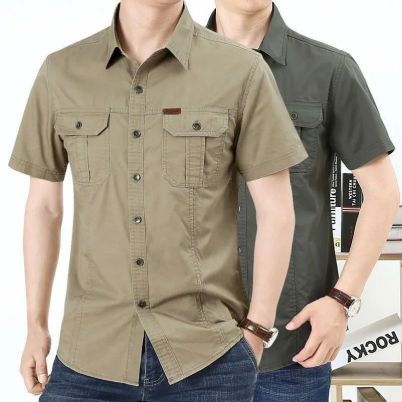 Top Trends: Safari Style Men Fashion Short Sleeve Shirt Summer Streetwear Korean Male Clothing Vintage Loose Oversized Outdoor Casual Tops Shoppable Styles