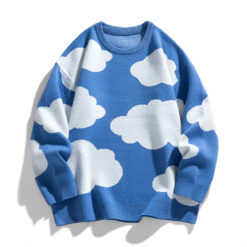 Top Trends: Oversized Cloud Sweaters Men Autumn Vintage Graphic Knitted Sweaters Fashion Streetwear Waveform Pullovers Homme Men Clothing Shoppable Styles