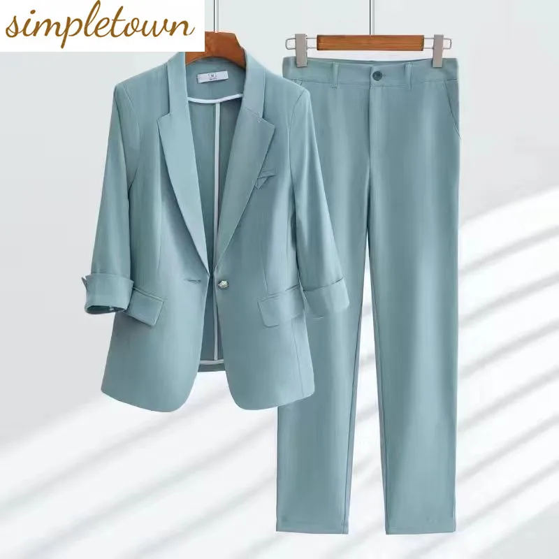 Top Trends: 2023 Summer New Unlined Thin Jacket Casual Wide Leg Pants Two Piece Elegant Women&#039;s Pants Suit Office Outfits Shoppable Styles