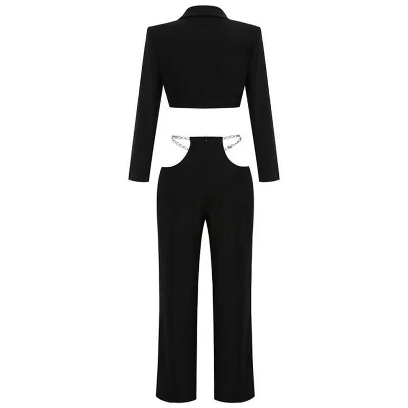 Top Trends: Designer Fashion Women Suit Blazer Sexy Short Jacket Chain Belt Casual Trousers 2-Piece Suits Set Hot Girl Streetwear Shoppable Styles - Image 5