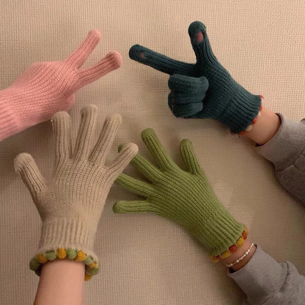 Top Trends: Knitted Woolen Gloves Female Winter Keep Warm Mittens Touch Screen Riding Split Finger Thick Gloves Full Finger Woolen Gloves Shoppable Styles