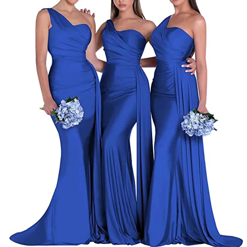 Top Trends: Royal Blue Bridesmaid Dresses Women For Wedding New Satin One Shoulder Sexy Mermaid Vestidos Para Bodas Mujer Invitada Chic Shoppable Styles