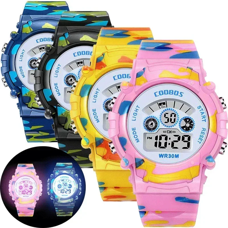 Top Trends: Luminous Camouflage Kids Watches LED Colorful Flash Digital Alarm For Boys Girls Anti-seismic Creative Children Clock Shoppable Styles