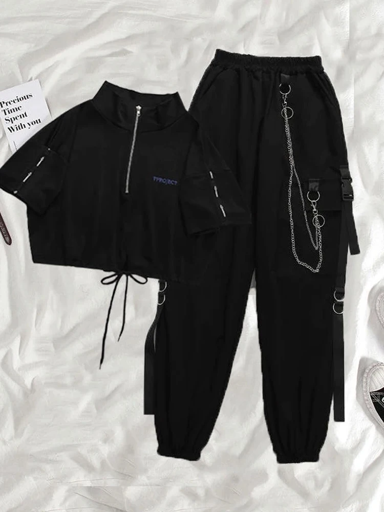 Top Trends: HOUZHOU Gothic Women Black Cargo Pants Harajuku Punk Chain Trousers Female Hip Hop Mall Goth Streetwear Techwear Egirl Grunge Shoppable Styles