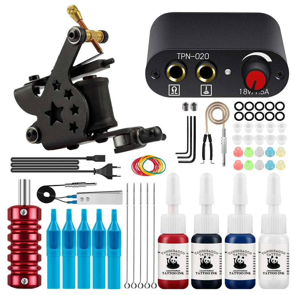 Top Trends: Phoenixy Beginner Complete Tattoo Body Art Kit With 4 Colors Inks Permanent Pigment Cartidge Needles Tattoo Machine Gun Set Shoppable Styles