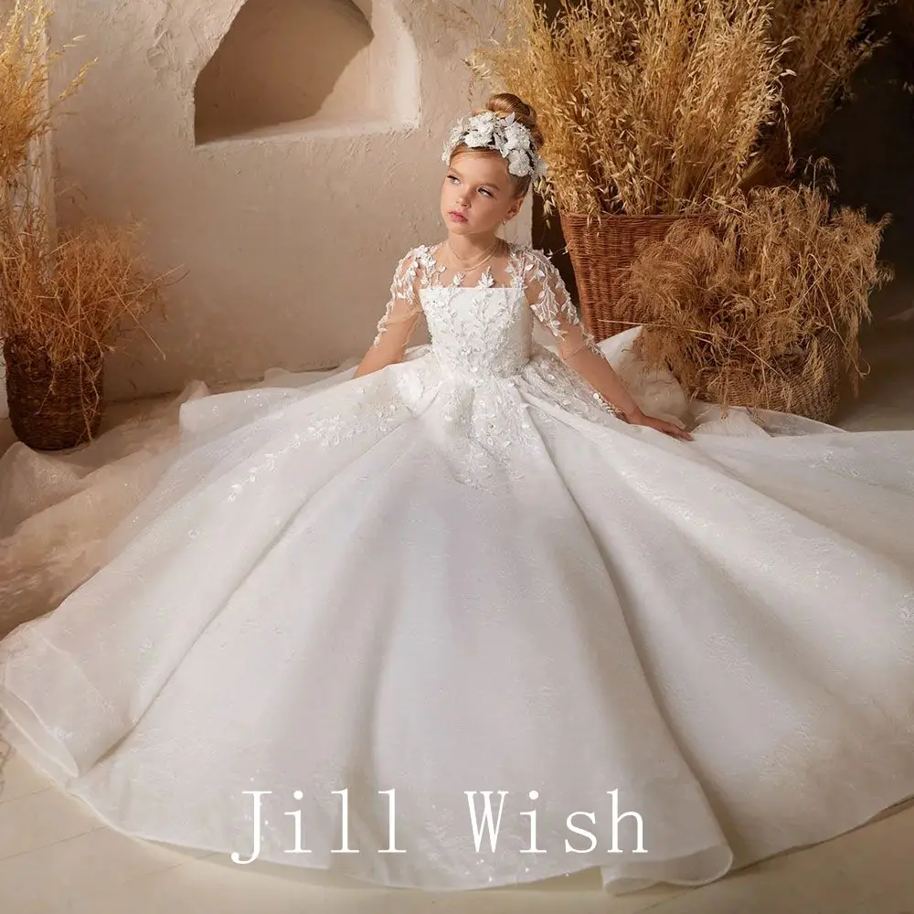 Top Trends: Jill Wish Elegant White Flower Girl Dress Appliques Princess Gown For Kids Wedding Birthday First Communion Party 2024 J263 Shoppable Styles