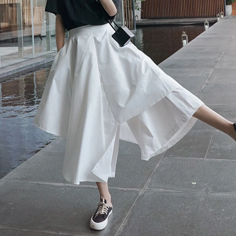 Top Trends: New Black Loose Short Sleeve T-shirt+ irregular Wide Leg Pants Skirt Two-piece Suit Female Summer Fashion Korean Clothes Shoppable Styles