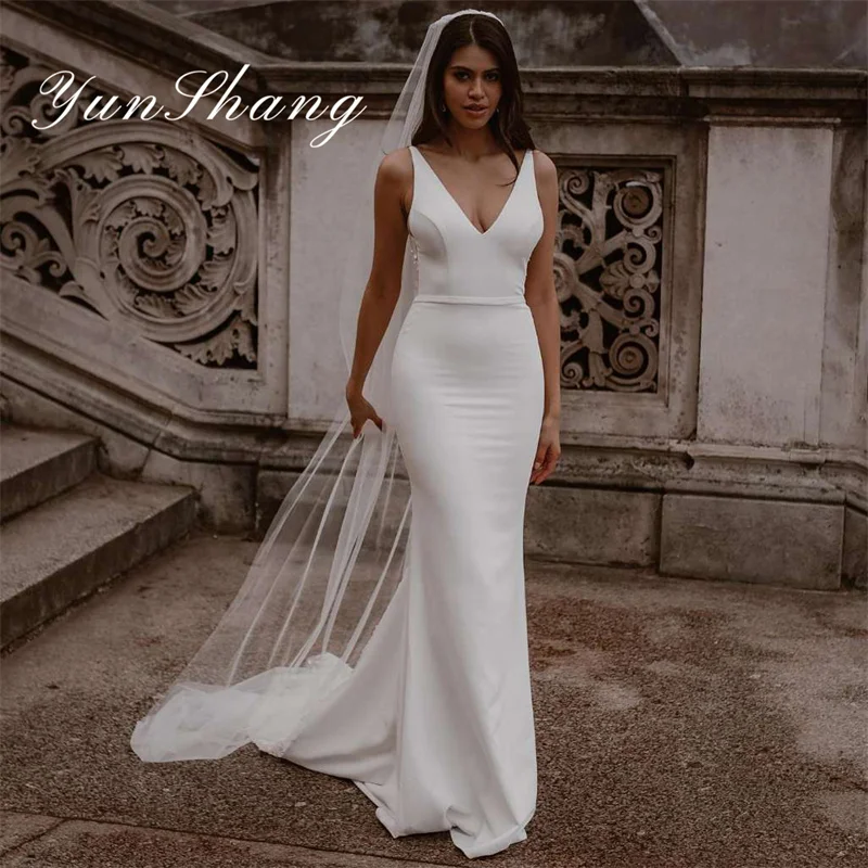 Top Trends: Yunshang Elegant Mermaid Wedding Dresses Women V-Neck Lace Open Back Spaghetti Straps Bridal Gown Sweep Train Vestidos De Novia Shoppable Styles