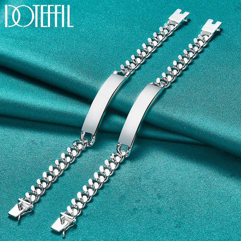 Top Trends: DOTEFFIL 2pcs 925 Sterling Silver 8mm 10mm Smooth Sideways Chain Bracelet Set For Man Women Wedding Engagement Party Jewelry Shoppable Styles