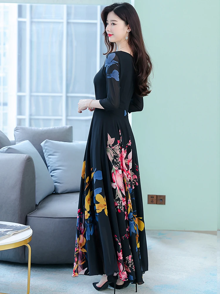 Top Trends: Black Women Long Prom Dresses 2023 Spring Autumn Beach Party Maxi Dress O-Neck Tunics Casual Chiffon Elegant Bodycon Vestidos Shoppable Styles - Image 2