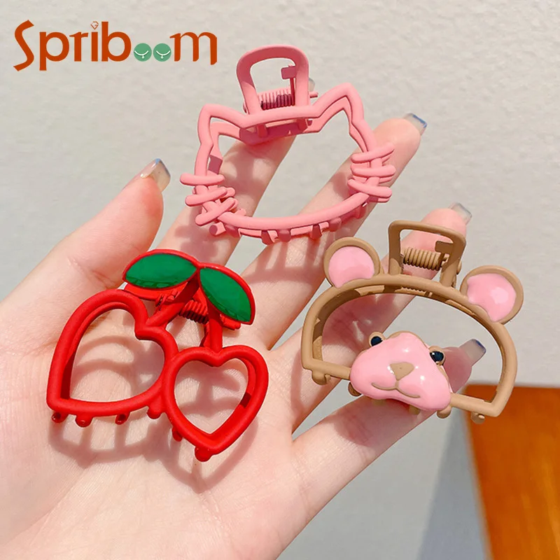 Top Trends: Cute Women Hair Clip Bear Cherry Cat Alloy Hair Claws Clips For Girls Hair Accessories Korean Trendy Head Wear 2024 New Hairpins Shoppable Styles