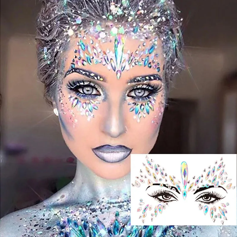 Top Trends: 3D Bright Stickers For The Face Rhinestone Face Sticker Jewelry Sticker Makeup Glitter On Face Crystals Gems Decoration Shoppable Styles