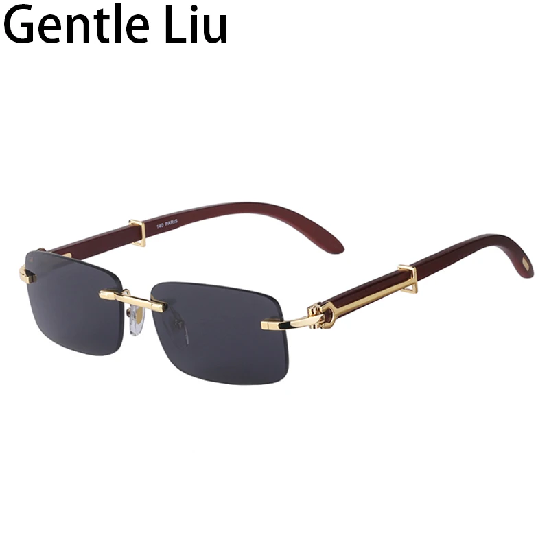 Top Trends: Natural Wooden Rimless Sunglasses Men 2023 Luxury Brand Designer Classic Rectangle Frameless Wood Sun Glasses For Male UV400 Shoppable Styles