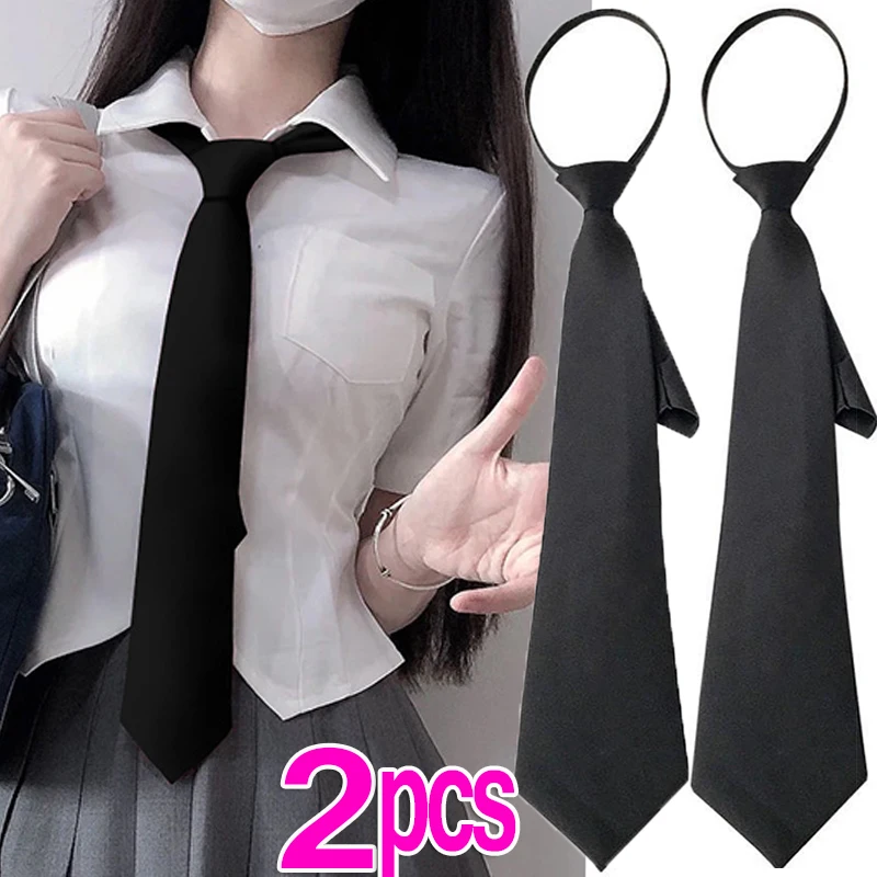 Top Trends: 2 / 1pcs Unisex Black Simple Clip On Tie Security Tie Uniform Shirt Suit Neckties Steward Matte Funeral Lazy Neck Ties Students Shoppable Styles