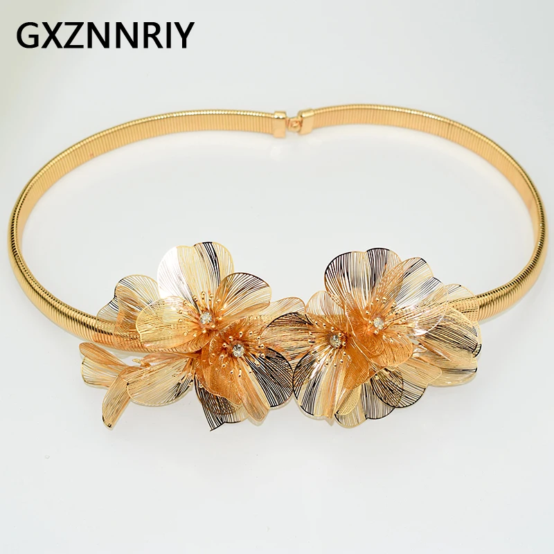 Top Trends: Handmade Copper Flower Belts For Women Accessories Party Gold Color Elastic Metal Luxury Fashion Dress Rhinestone Belt Prom Gift Shoppable Styles