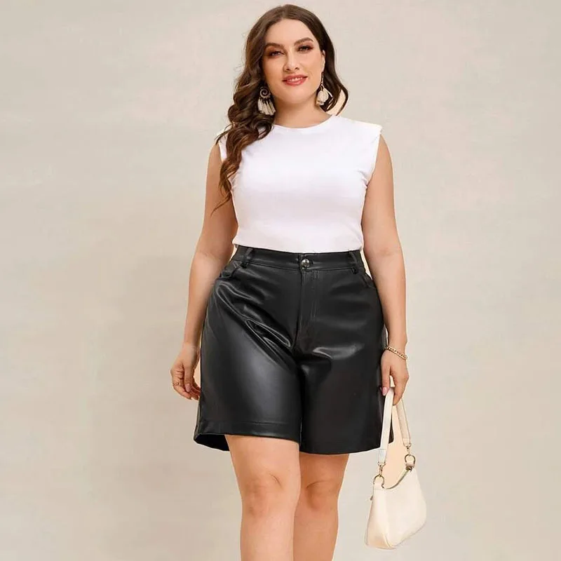 Top Trends: Plus Size Summer PU Leather Shorts Women Daily Casual Sexy Black Lager Size Faux Leather High Waisted Shorts Y2k Hot Short Pants Shoppable Styles