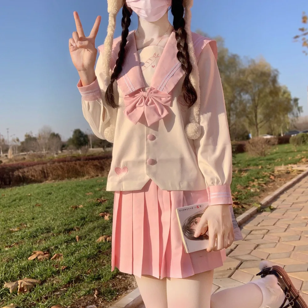 Top Trends: Japanese School Uniform For Girls Sweet And Cute Sailor Suit Long Skirt Pink High-quality Materials Clothes Anime COS Costume Shoppable Styles