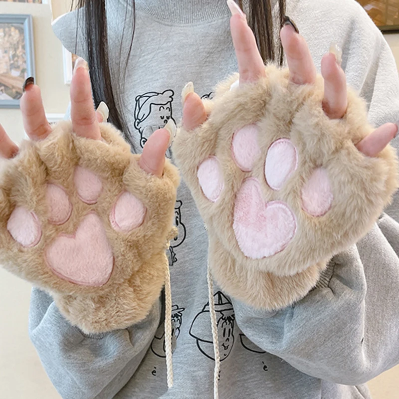 Top Trends: New Unisex Fluffy Cat Paw Claw Fingerless Gloves Warm Soft Plush Fingerless Panda Mittens Half Finger Women Wear Christmas Gift Shoppable Styles - Image 3