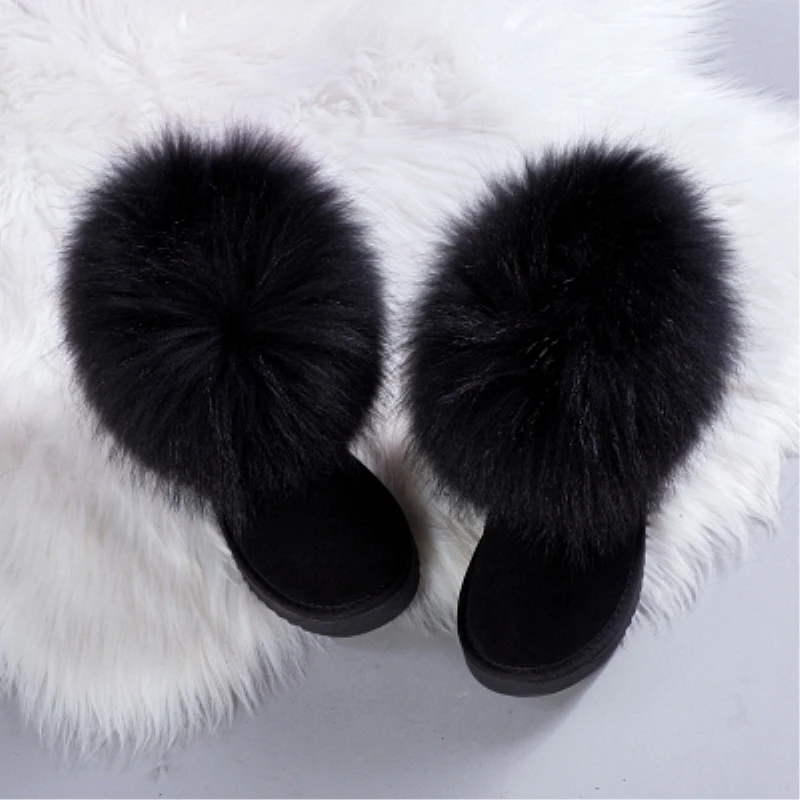 Top Trends: G&Zaco Luxury Natural Black Fox Fur Snow Boots Waterproof Cowskin Boots Ankle Boots Real Fur Genuine Leather Women Flat Shoes Shoppable Styles - Image 2