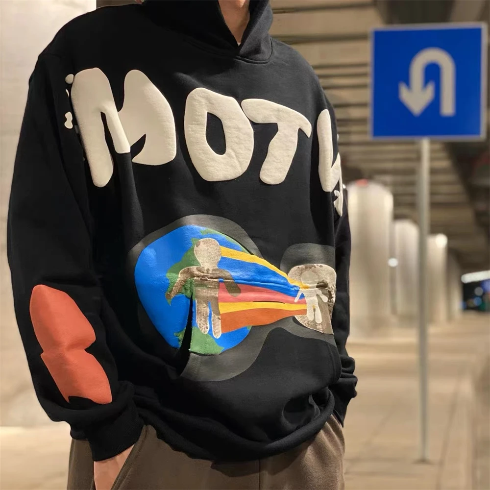 Top Trends: Kanye Autumn And Winter Trend Rainbow Earth Letter Print Fashion Hip Hop Hoodie American Street Plush Sweater Loose Men's Hoodie Shoppable Styles