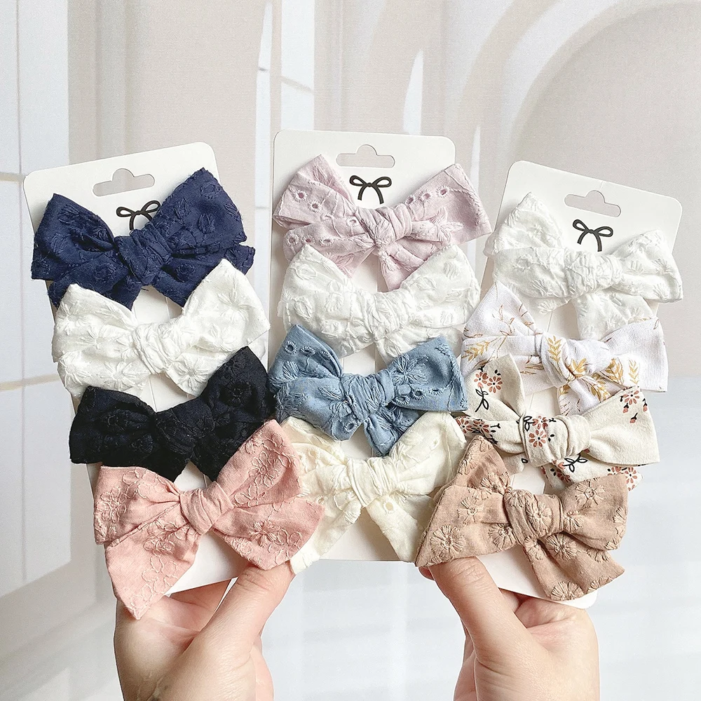 Top Trends: 4Pcs / Set Sweet Print Bowknot Hair Clips For Cute Baby Girls Cotton Bows Hairpin Barrette New Headwear Kids Hair Accessories Gift Shoppable Styles