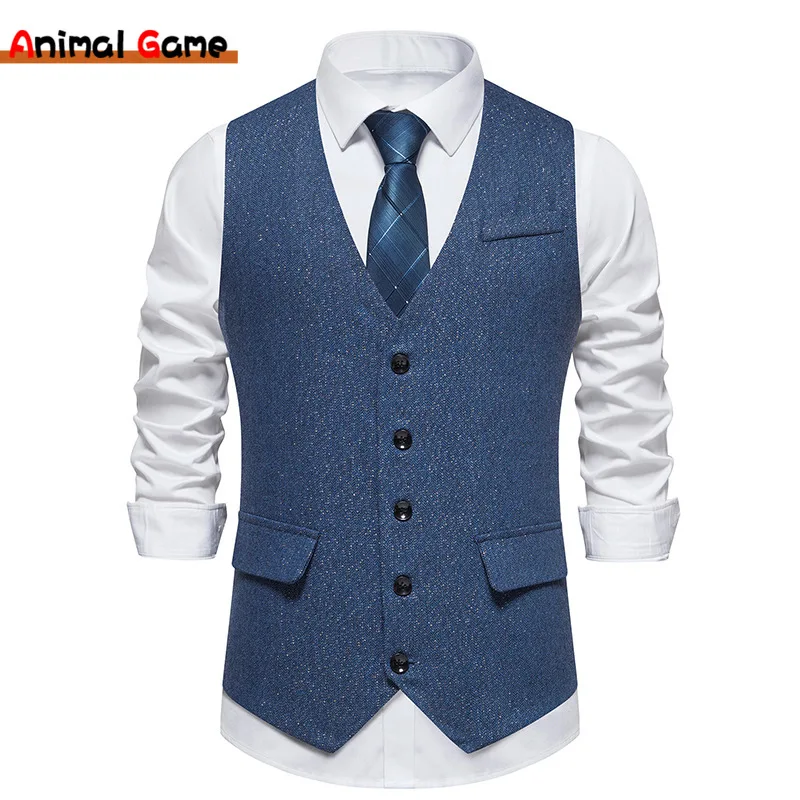 Top Trends: New Men&#039;s Tweed Wool Suit Vest Single Breasted Slim Fit Waistcoat Herringbone Vest Shoppable Styles