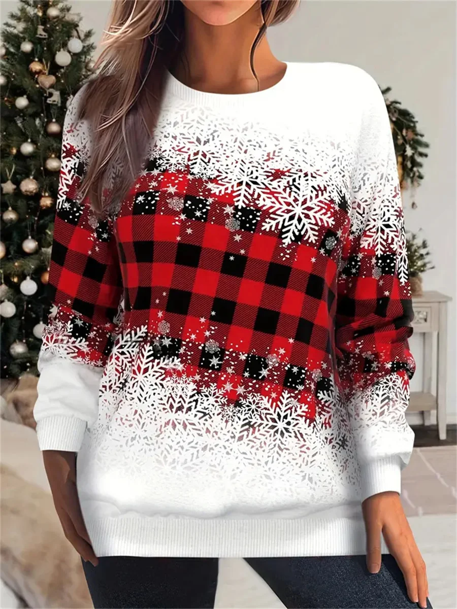 Top Trends: 2023 Christmas Snowflake And Plaid Women&#039;s Autumn And Winter Printed Long-sleeved Round Neck Pullover Large Size Sweatshirt Shoppable Styles