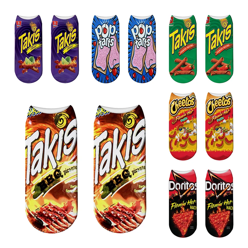 Top Trends: New Creative Cartoon Food Socks Women 3D Printed Potato Chips Snacks Fun Short Socks Harajuku Casual Fashion Trend Unisex Socks Shoppable Styles