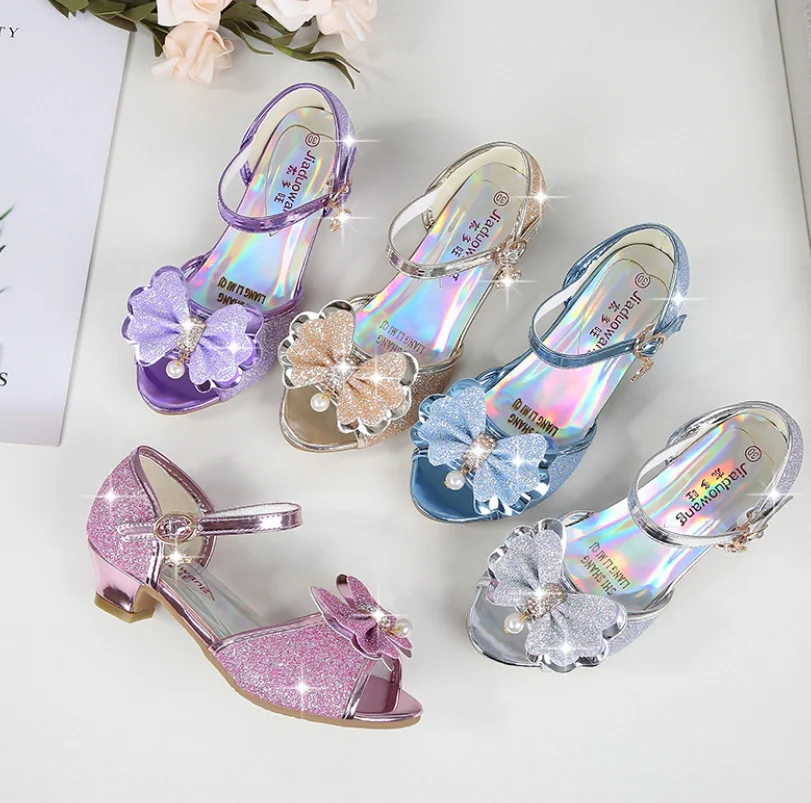 Top Trends: 10 Colors Children Princess Sandals Kids Girls Wedding Shoes High Heels Dress Shoes Bowtie Gold Pink Blue Silver Shoes For Girls Shoppable Styles