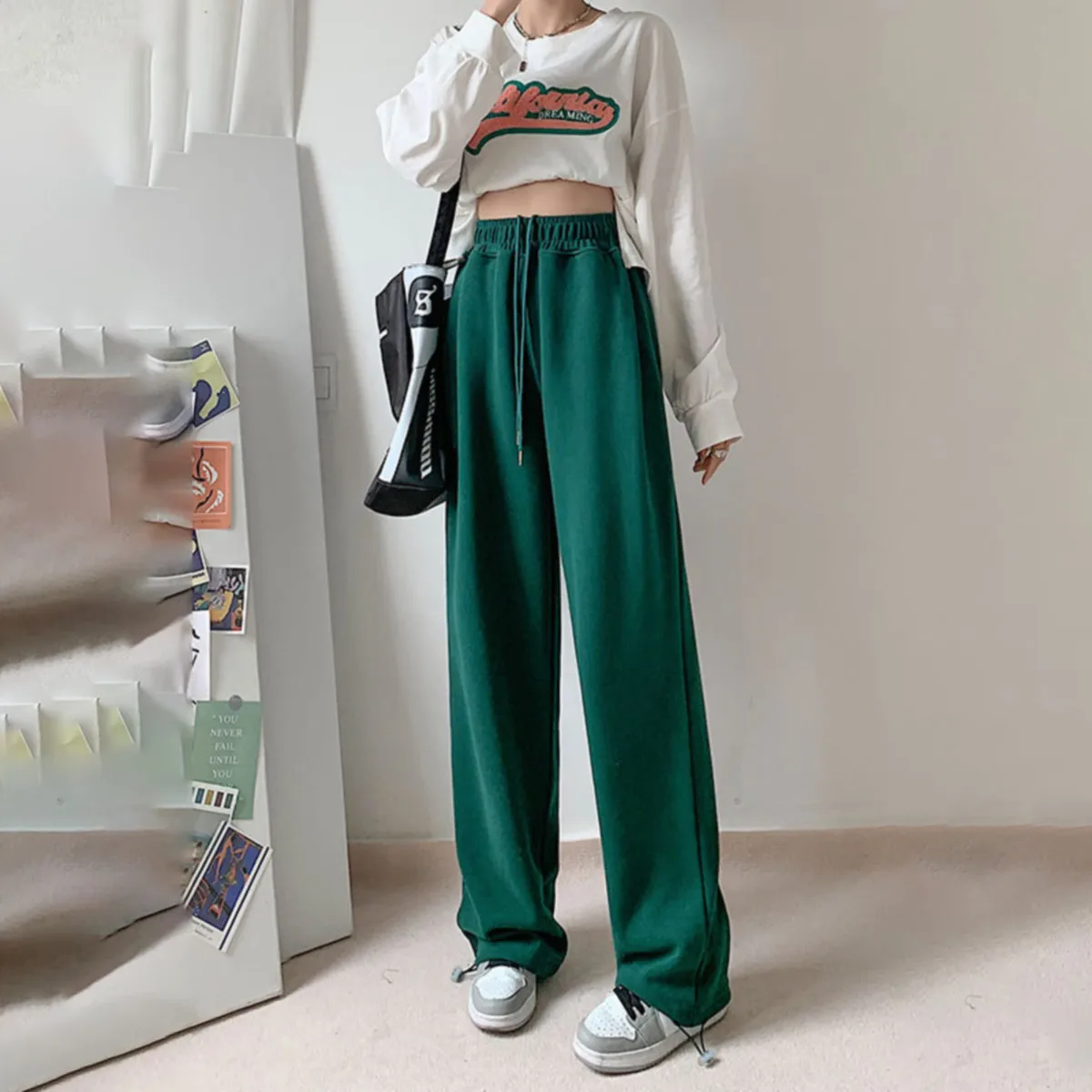 Top Trends: Sweatpants Joggers Women Green Y2k Clothes High Waist Wide And Loose Harem Pants Women&#039;s Clothing 2022 Drawstring Casual Outfit Shoppable Styles