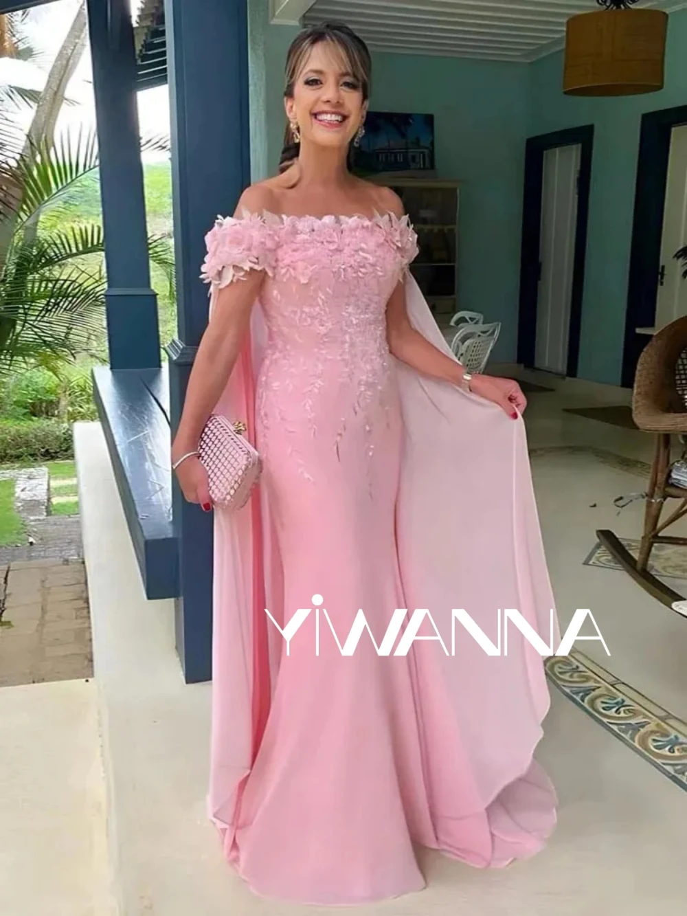 Top Trends: Graceful Off The Shoulder Mother Of The Bride Dress For Wedding Classic Appliques Prom Dresses Pink Chiffon Long Evening Gown Shoppable Styles