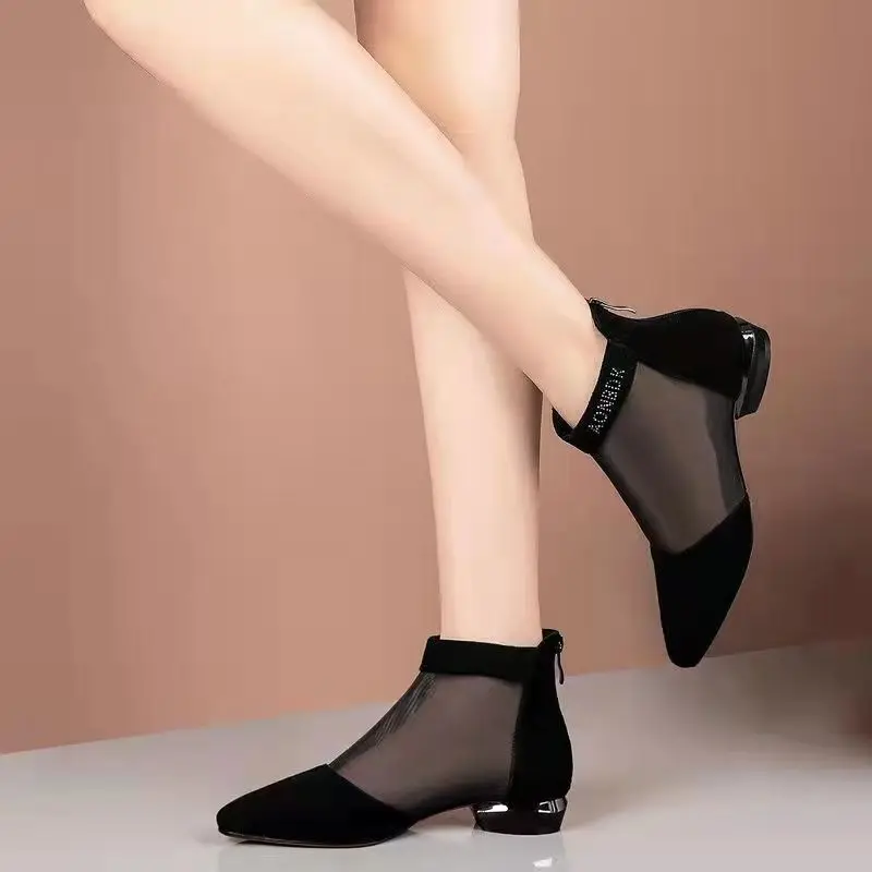 Top Trends: Breathable Gauze Women Boots For Summer 2023 Low Heels Back Zipper Casual Walking Boots Office Female Footwear Ladies Shoes Shoppable Styles