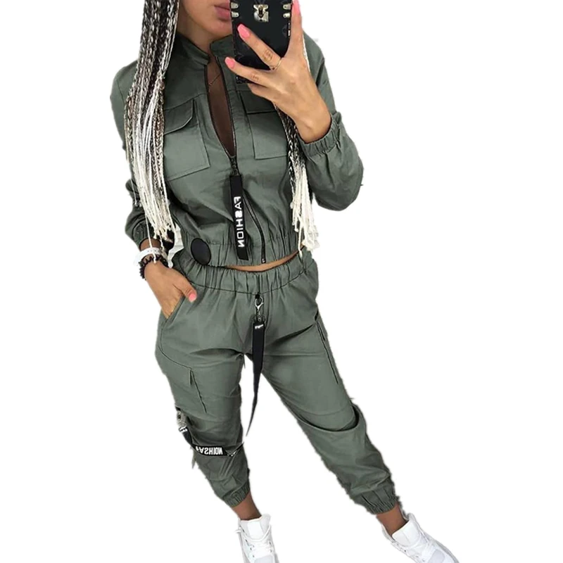 Top Trends: 2023 Women Clothing Zipper Sports Suit Hot Sale Street Casual Slim Spring Summer Army Green Jacket Trousers Fashion 2 Piece Set Shoppable Styles