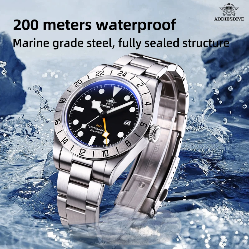 Top Trends: ADDIESDIVE New Luxury Men Quartz Wristwatch Stainless Steel GMT Watch Top Brand Bubble Glass 200m Waterproof Men Watches Reloj Shoppable Styles