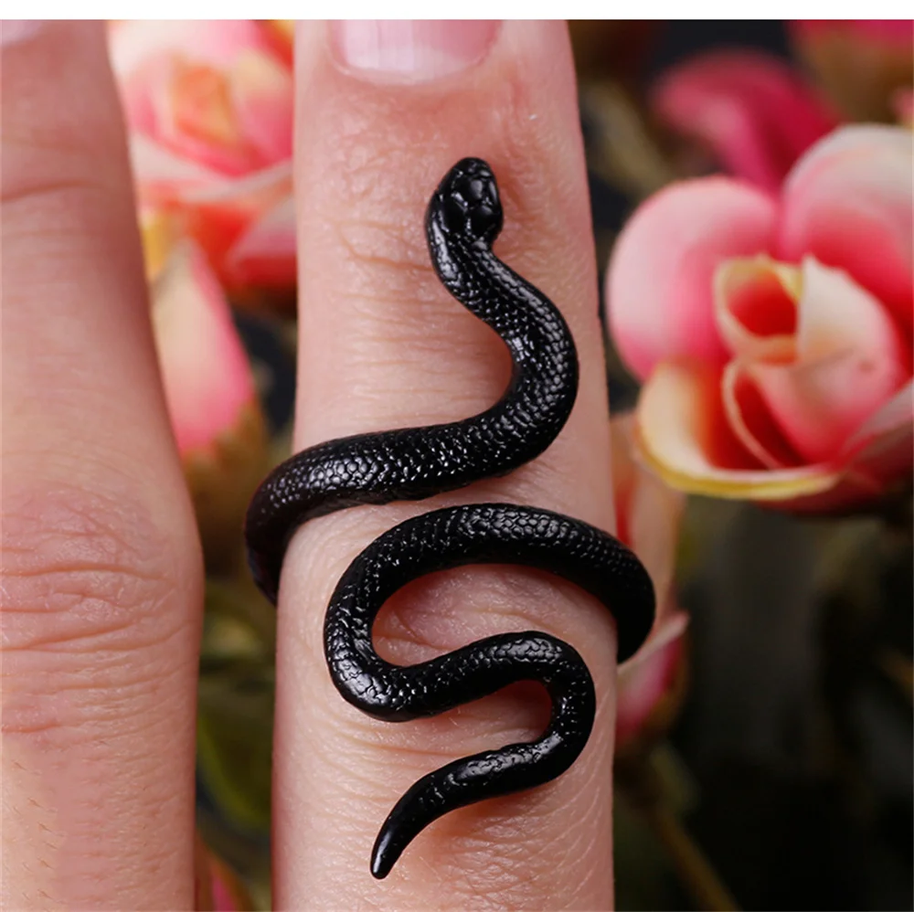 Top Trends: Anime Rings For Men Women Punk Goth Snake Ring Exaggerated Black Plated Gothic Adjustable Party Gift Jewelry Mujer Bijoux Shoppable Styles