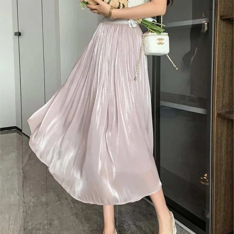 Top Trends: Brand Designer Skirts Hot Casual Women Summer Elegant Chic Solid Skirt High Waist Gilding Luxury Fashion Long Skirts NS5714 Shoppable Styles