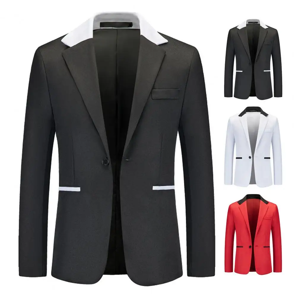 Top Trends: Men Patchwork Color Suit Jacket Lapel Long Sleeve Pockets Slim Fit Suit Coat One Button Blazer Workwear Shoppable Styles - Image 3