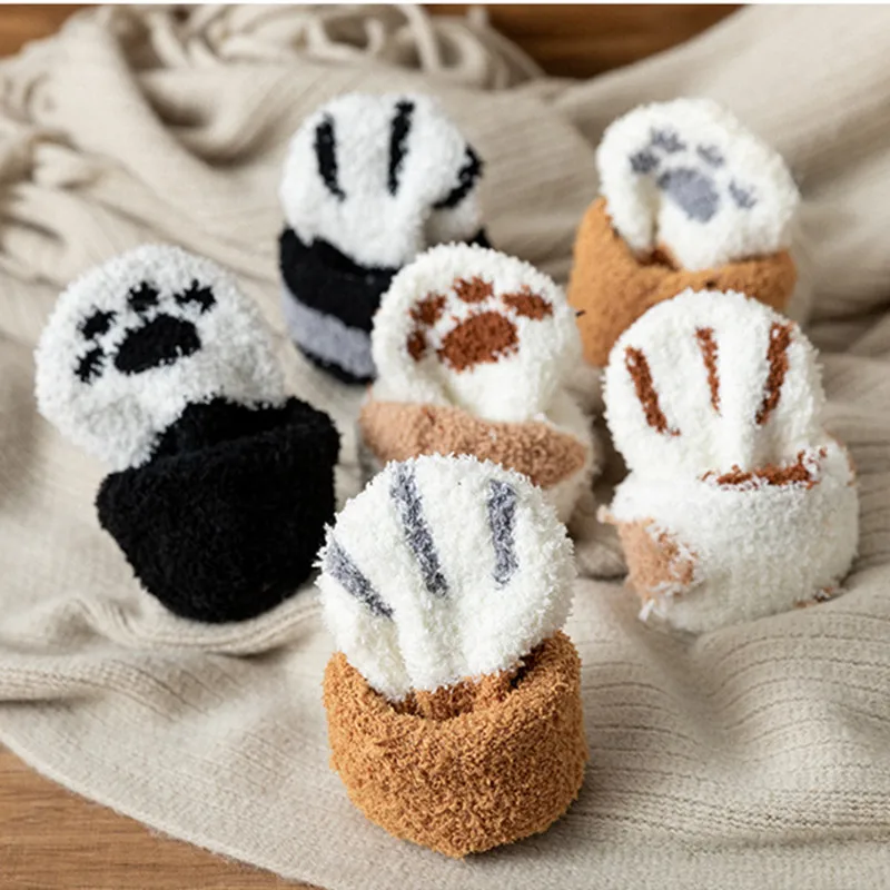 Top Trends: Winter Warm Funny Cute Style Animal Cat Paw Cartoon Pattern Women Cotton Socks Soft Gift For Female House Sleeping Floor Sox Shoppable Styles - Image 6