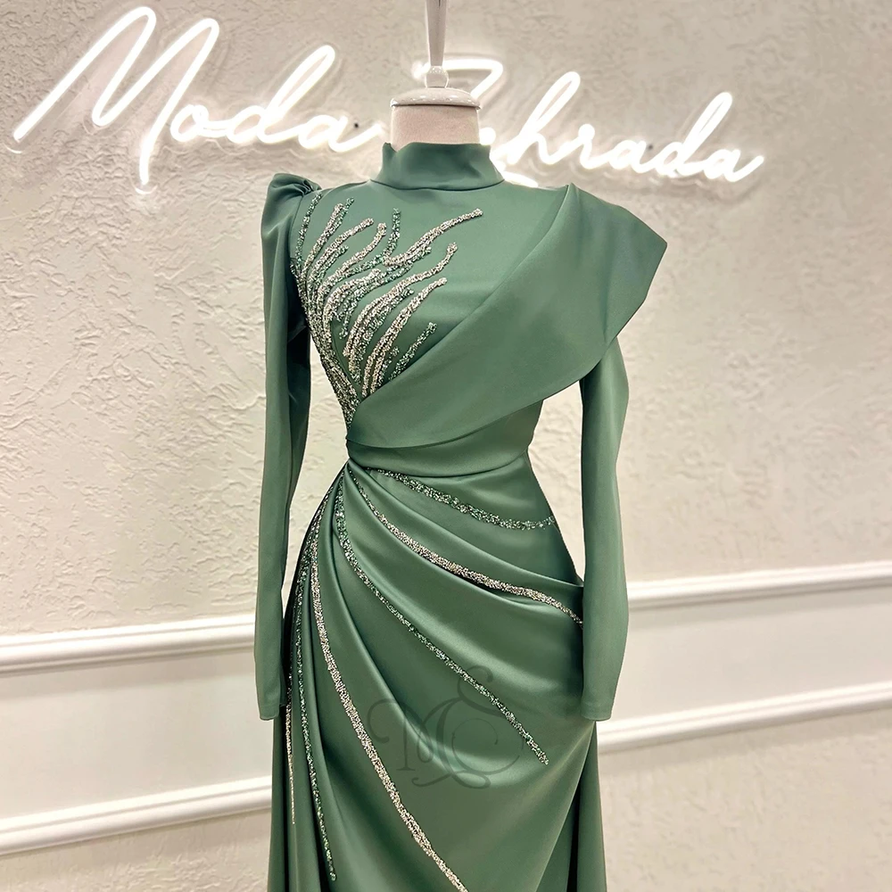 Top Trends: Green Formal Evening Dresses High Neck Full Sleeves Prom Gowns Satin With Beading Floor Length Mermaid فساتين سهره فاخرة طويلة Shoppable Styles - Image 2