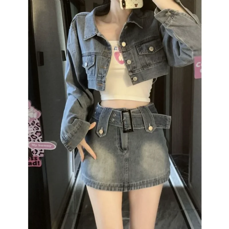 Top Trends: Deeptown Y2k Vintage Blue Crop Denim Jackets Women Korean Style Streetwear Long Sleeve Top Kpop Harajuku Fashion Jacket Female Shoppable Styles