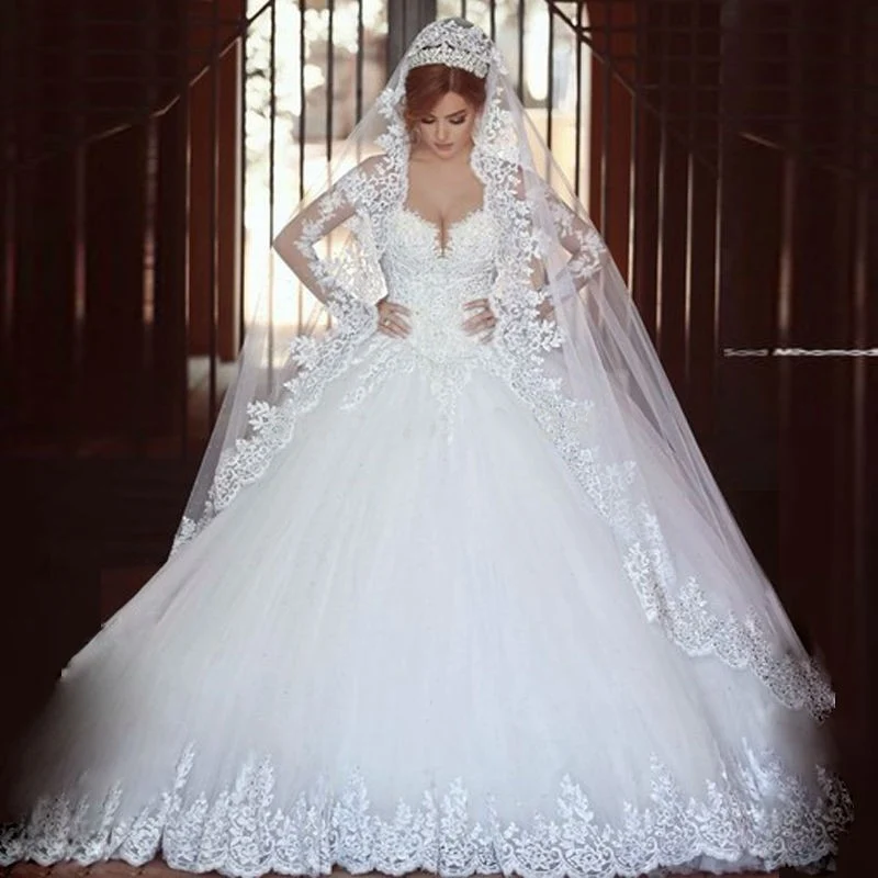 Top Trends: A-Line Luxury Princess Wedding Dresses 2023 Long Sleeve Lace Charming Bride Dress For Women Shoppable Styles