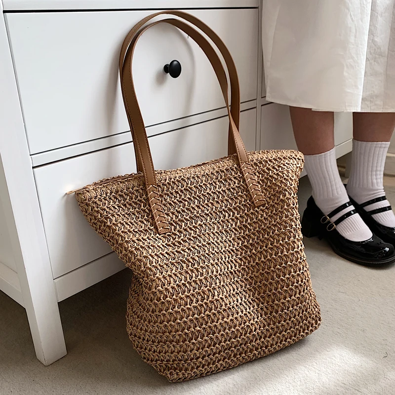 Top Trends: Hand-woven Women's Shoulder Handbag Bohemian 2022 Summer Fashion Straw Beach Tote Bag Travel Shopper Weaving Shopping Bags Shoppable Styles