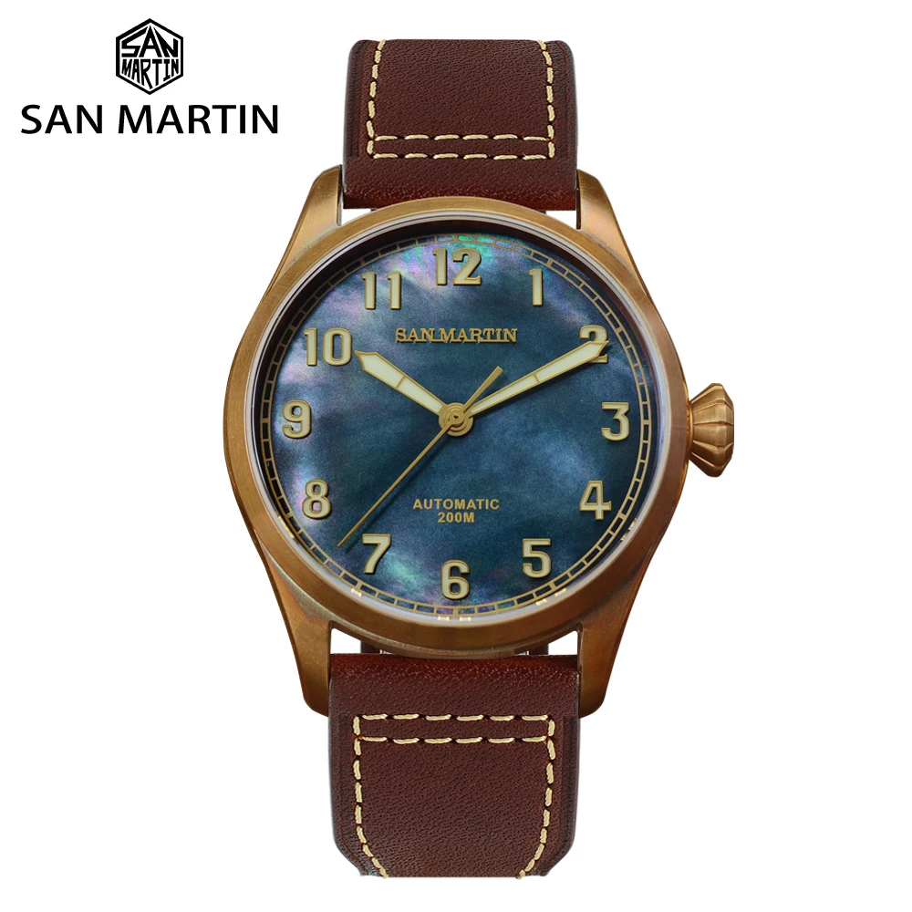 Top Trends: San Martin MOP Dial 42mm CuSn8 Bronze Diver Retro Men Watch PT5000 Automatic Mechanical Watch Sapphire Waterproof 200m Luminous Shoppable Styles