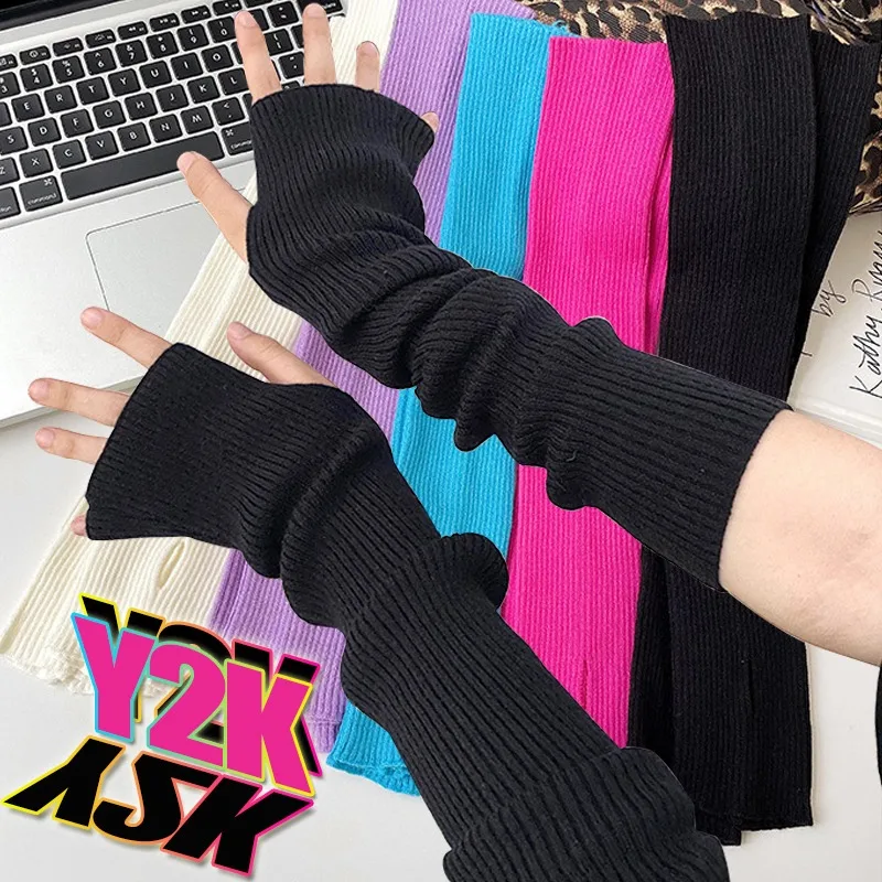 Top Trends: Long Fingerless Gloves Warmer Women Mitten Winter Arm Warmer Knitted Arm Sleeve Fashion Soft Girls Clothes Punk Y2K Accessories Shoppable Styles