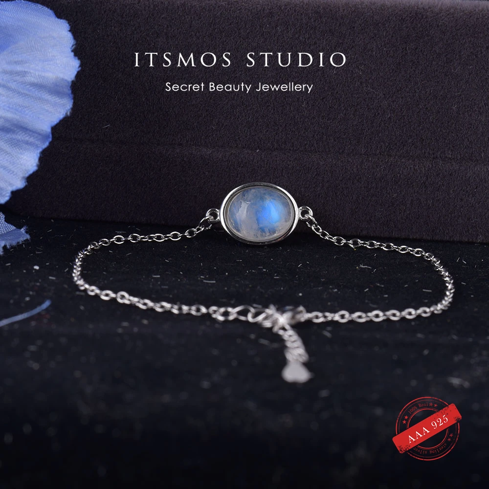 Top Trends: ITSMOS S925 Sterling Silver Moonstone Bracelet Strong Blue Light Natural Stone Charm Bracelet For Girl Women Prefect Simple Gift Shoppable Styles