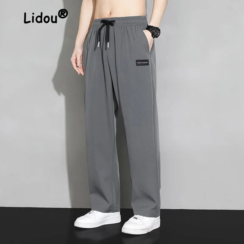 Top Trends: Summer Fashion Patch Ultrathin Casual Sweat Pants Classic Waist Drawstring Pocket Straight Cylinder Street Casual Male Trousers Shoppable Styles